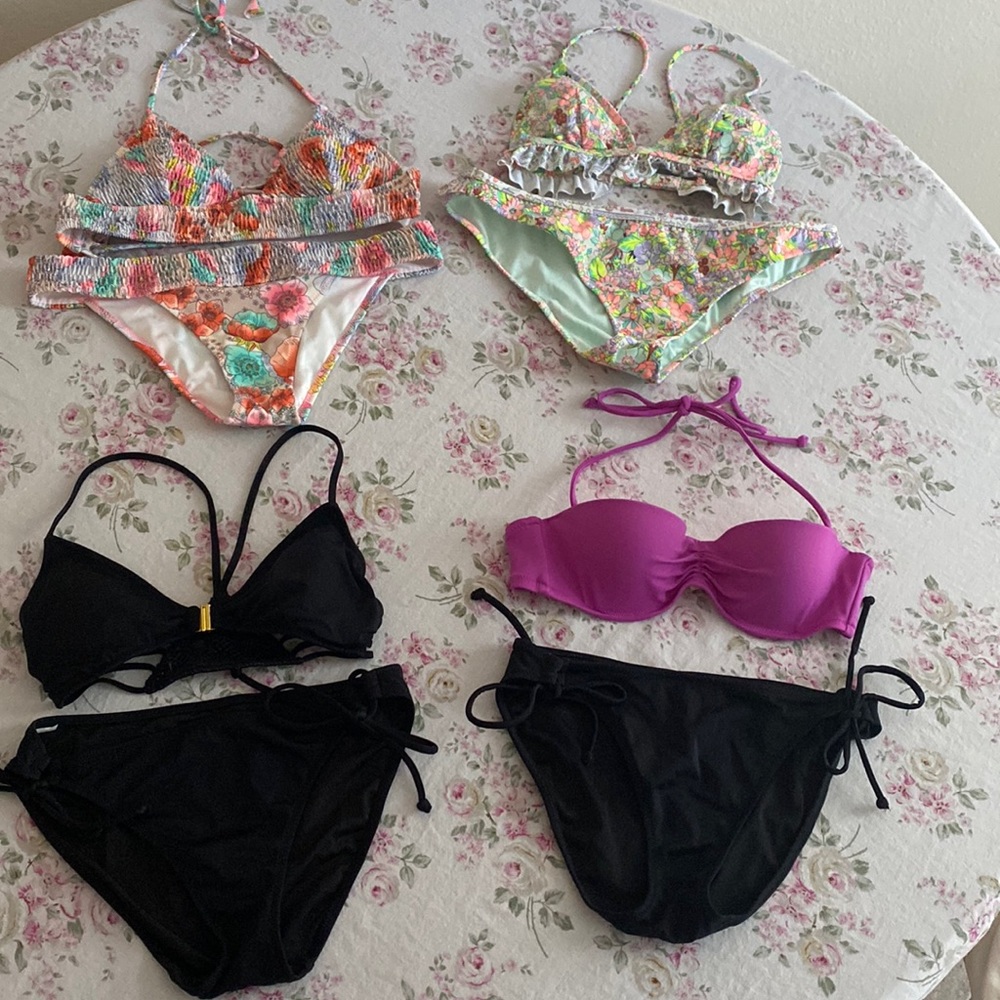 Victoria’s Secret bikini tops bottoms XS/S/M/32A black purple pastel neon print
